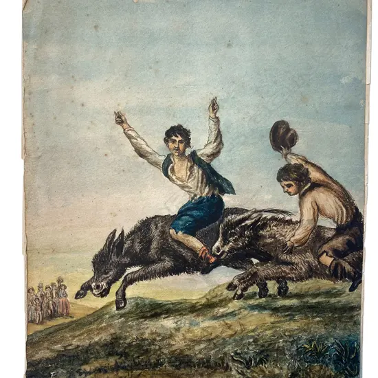 unidentified painter 'Boys riding donkeys',